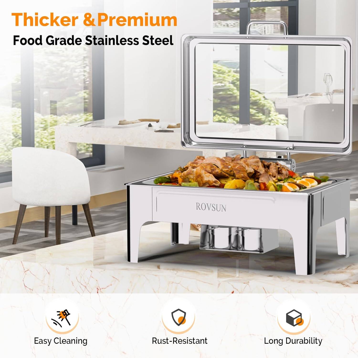 Thicker & Premium  
Food Grade Stainless Steel  

ROVSUN  

Easy Cleaning  
Rust-Resistant  
Long Durability