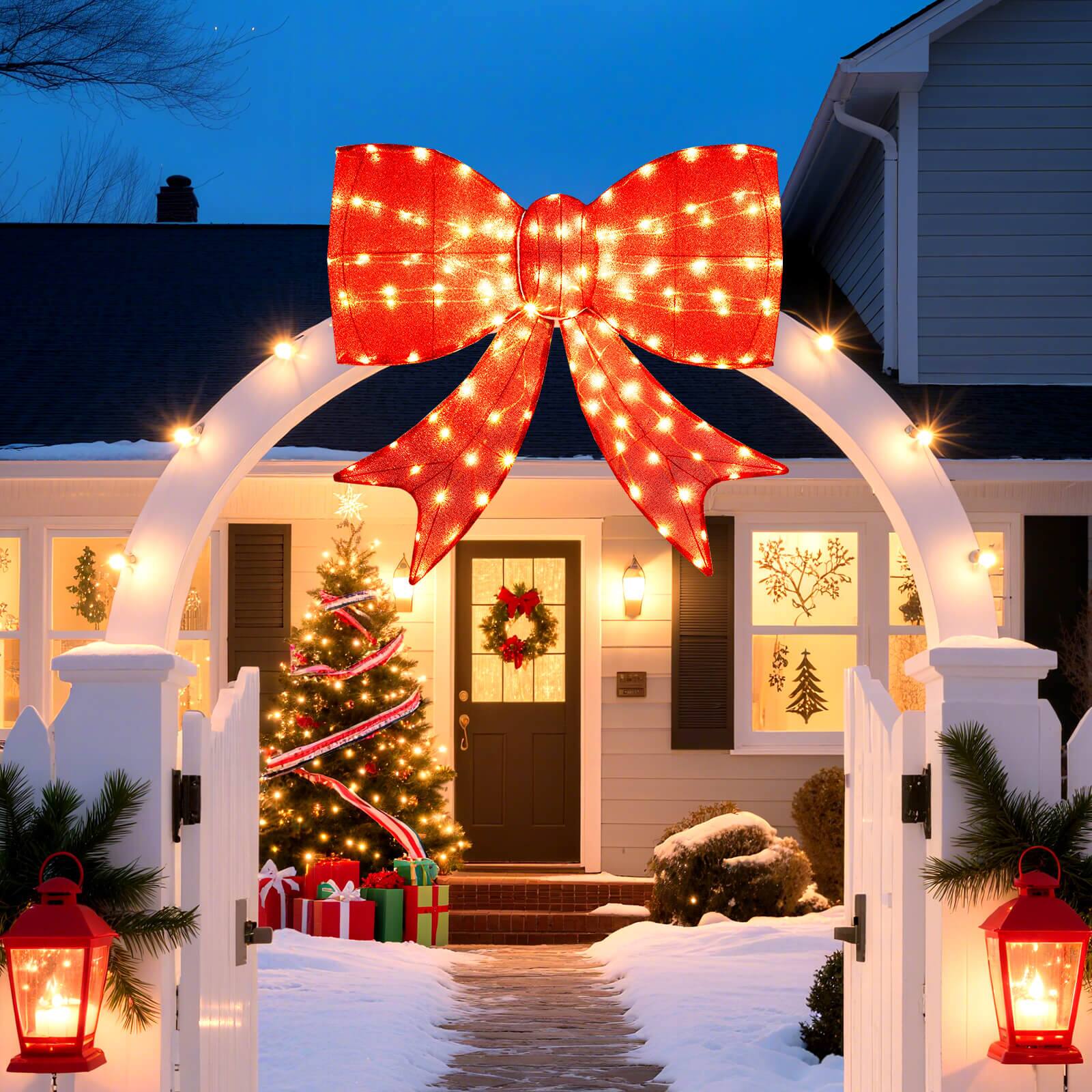 Alt View 2. Costway - Costway 37" Lighted Christmas Bow Decoration with 150 Warm White LED Lights,2 Hanging Rings - Red.