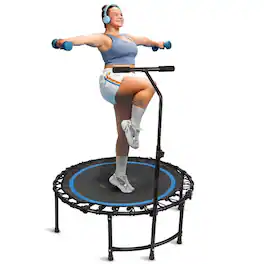 SereneLife - SLELT418 Portable Fitness Trampoline, Adjustable Handrail, Round Jumping, Cardio Exercise Trampoline