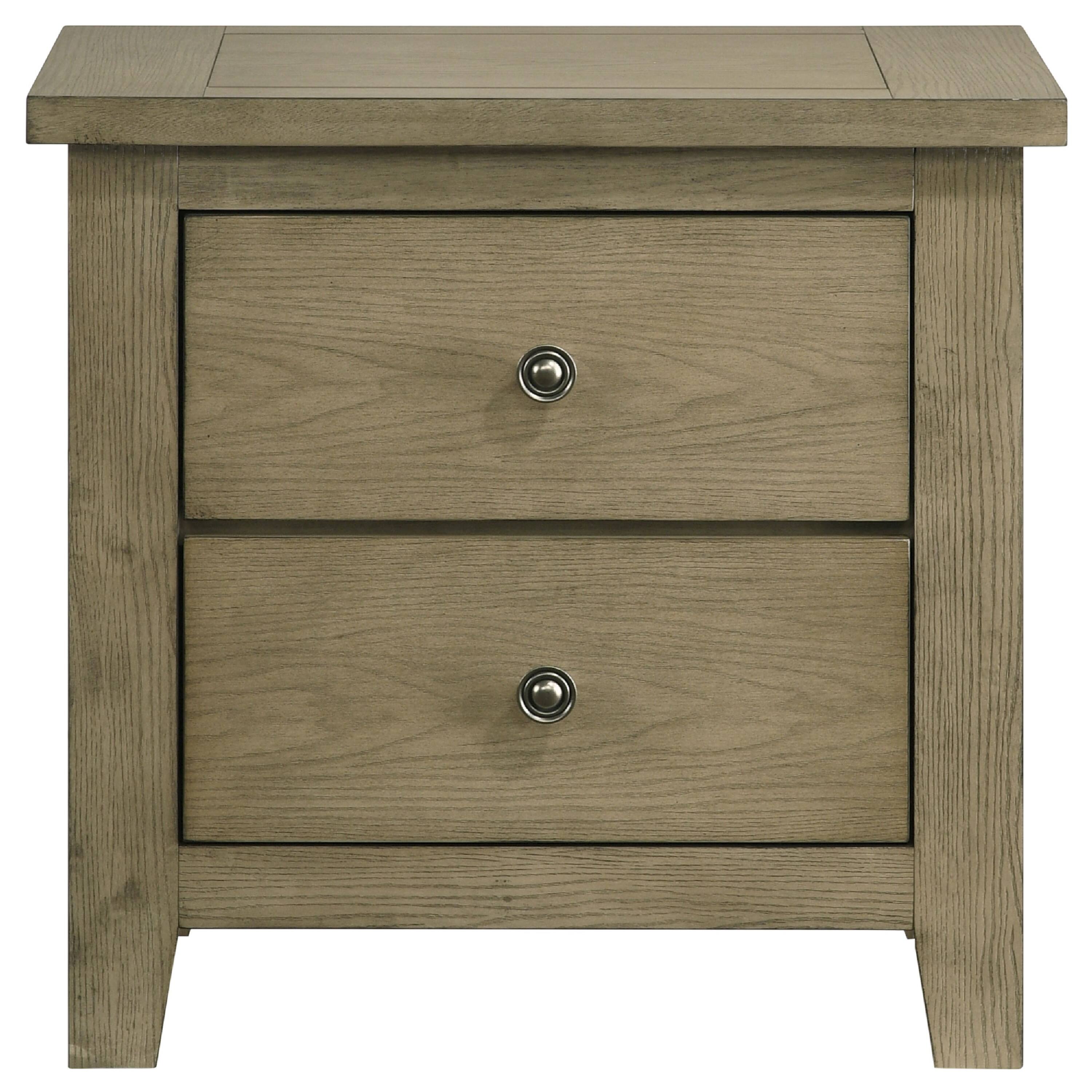 Alt View 1. Manhattan Lane - Hazel Nightstand, 2 Drawers, Antique Nickel Knobs, Wood 25 Inch - Vineyard Oak Brown.