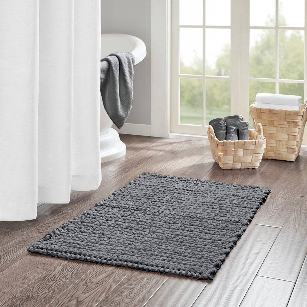Front. APRILSOUL - Soft Chenille Cotton Bath Rug Quick Dry Oeko Tex Certified Fade Resistant - Charcoal.
