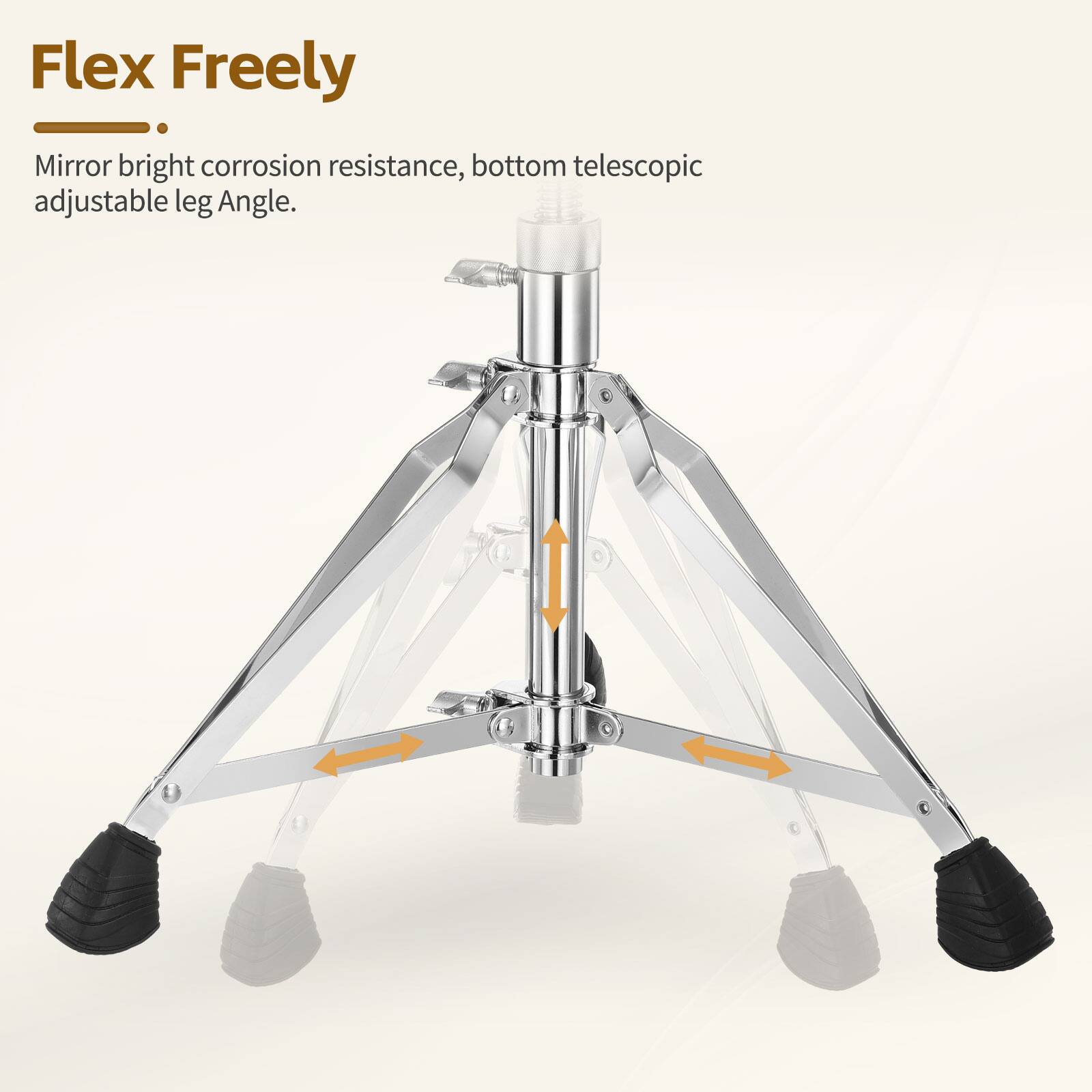 Flex Freely  
Mirror bright corrosion resistance, bottom telescopic adjustable leg Angle.