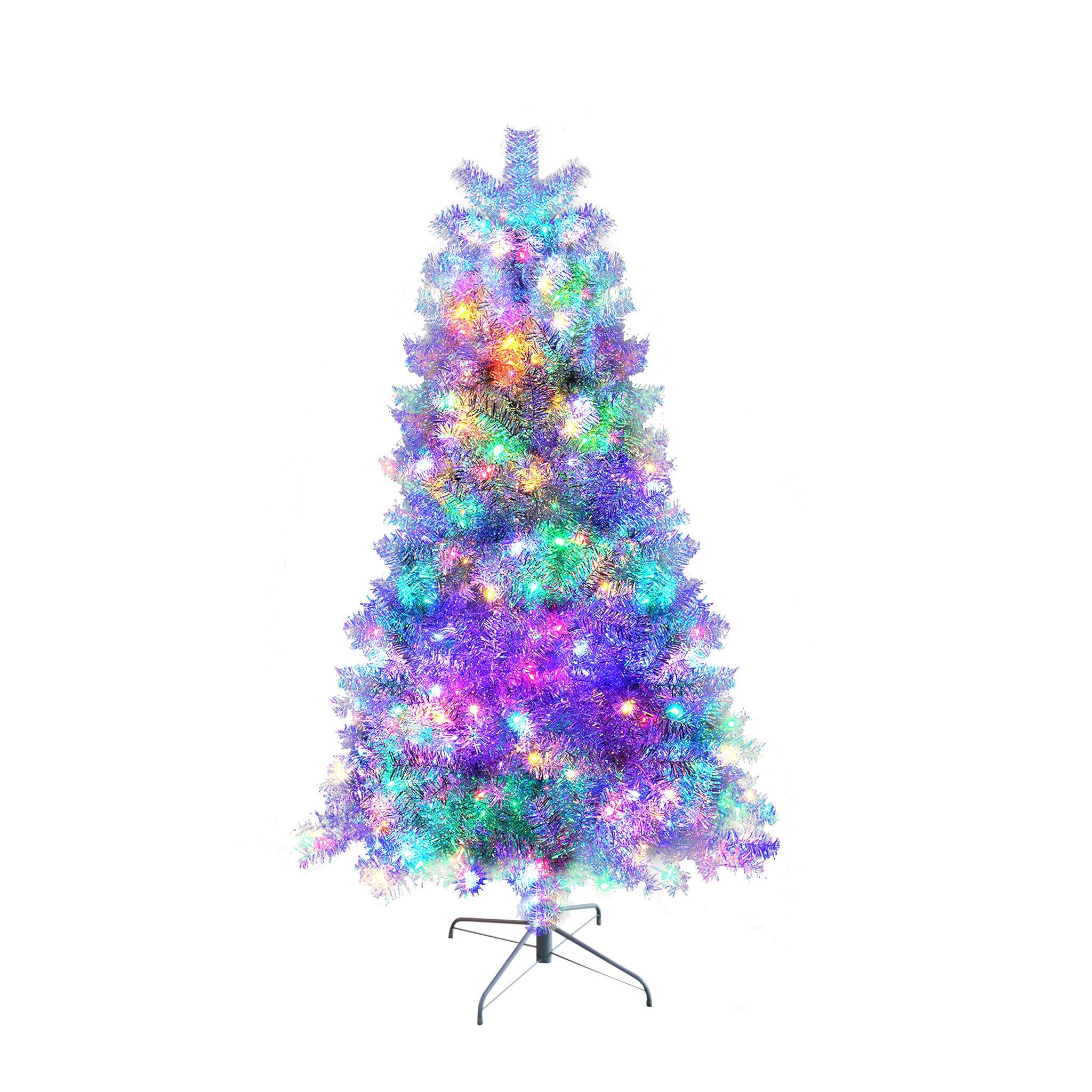 Front. Forest'nSky - 6 FT. Sliver Pre-Lit Artificial Christmas Tree with Metal Stand, 800 Branch Tips, 300 LED Lights,11 Lighting Modes - Silver.
