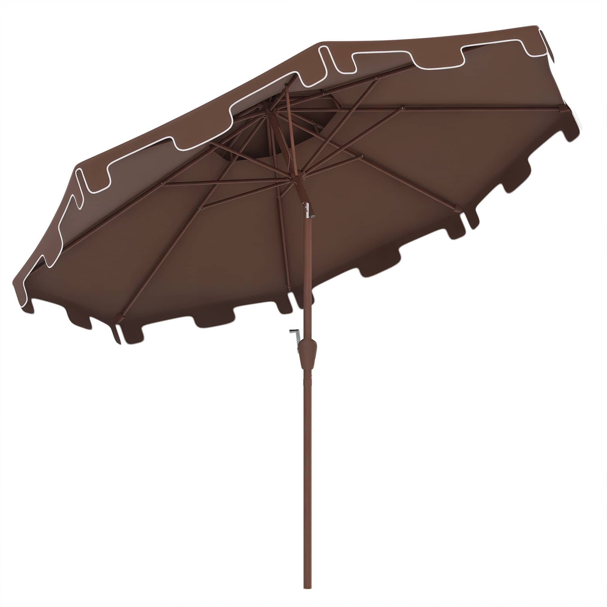 Outsunny - 9' Patio Umbrella with Push Button Tilt and Crank, Double Top Ruffled Outdoor Market Table Umbrella with 8 Ribs - Brown