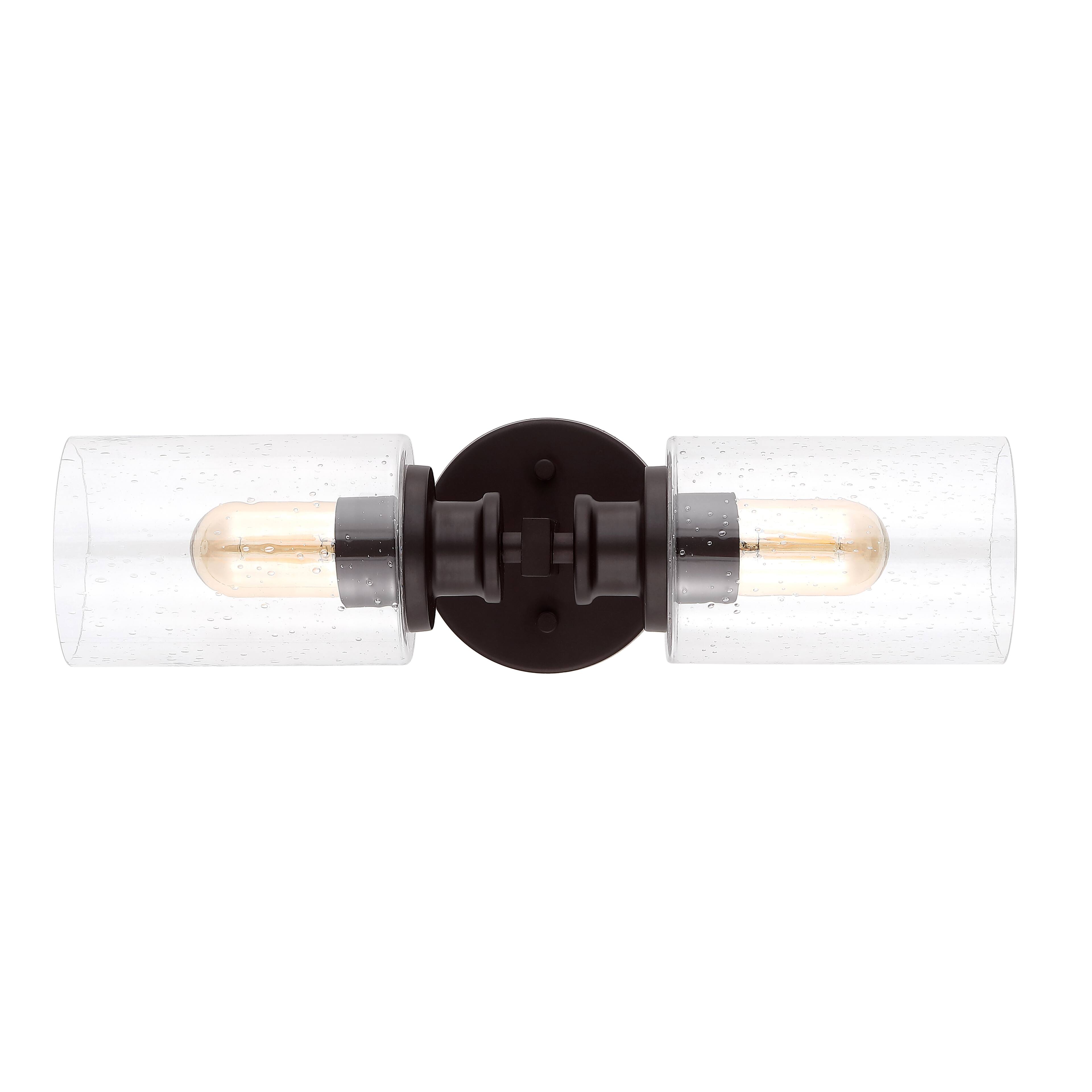 Alt View 5. Jonathan Y - Jules Edison 16.5" Cylinder 2-Light Iron/Seeded Glass Farmhouse Contemporary LED Wall Sconce, Oil Rubbed Bronze - Oil Rubbed Bronze.