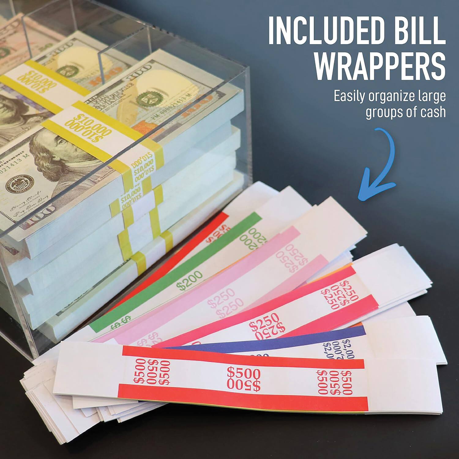 INCLUDED BILL WRAPPERS

Easily organize large groups of cash

$10,000
$10,000
$10,000
$10,000
$10,000
$10,000
$10,000
$10,000
$10,000
$10,000
$10,000
$10,000
$10,000
$10,000
$10,000
$10,000
$10,000
$10,000
$10,000
$10,000
$10,000
$10,000
$10,000
$10,000
$10,000
$10,000
$10,000
$10,000
$10,000
$10,000
$1