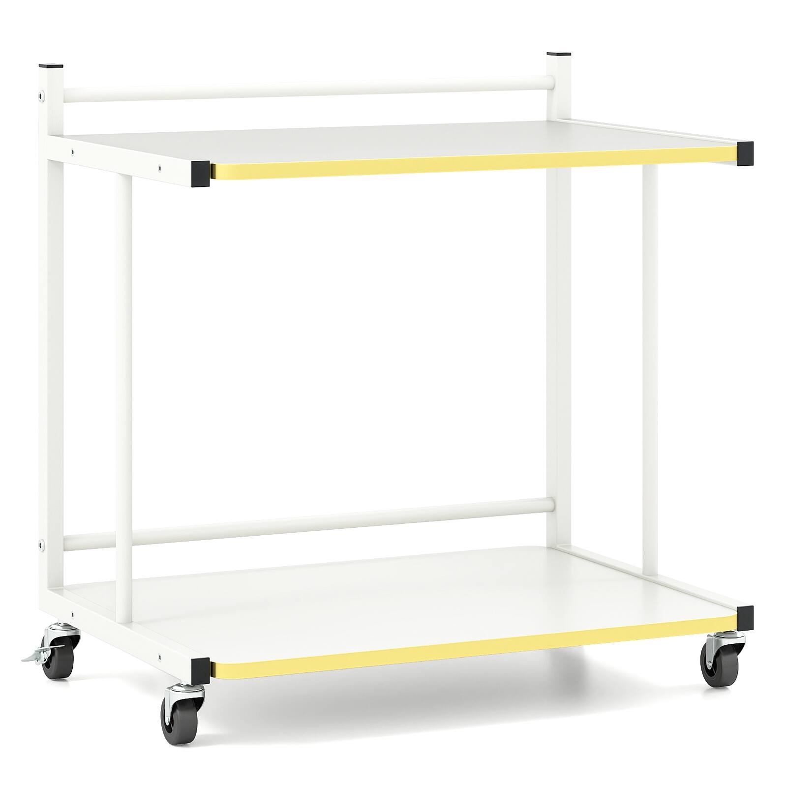Alt View 9. Gymax - Gymax 2-Tier Mobile Side Table w/Open Shelves Golden Trimmed Edges Lockable Wheels - White.
