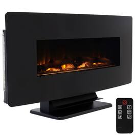 Sunnydaze - 42 in Curved Face Wall Mount or Freestanding Electric Fireplace - Black