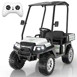 ANPABO - 24V Kids Golf Cart, 4WD 2 Seater Electric Cars with Remote Control, 3 Speeds, Ride on Truck for Big Kids Ages 3-8 - White