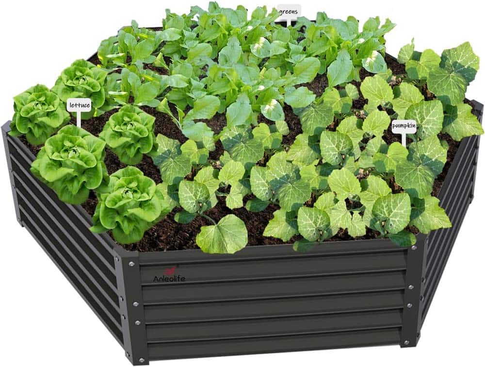 A Anleolife - Metal Hexagon Raised Garden Bed Planter Box for Planting Vegetables Flowers (70 in. L x 60 in. W x 18 in. H) - Gray price history on PriceWatchPro