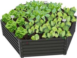A Anleolife - Metal Hexagon Raised Garden Bed Planter Box for Planting Vegetables Flowers (70 in. L x 60 in. W x 18 in. H) - Gray