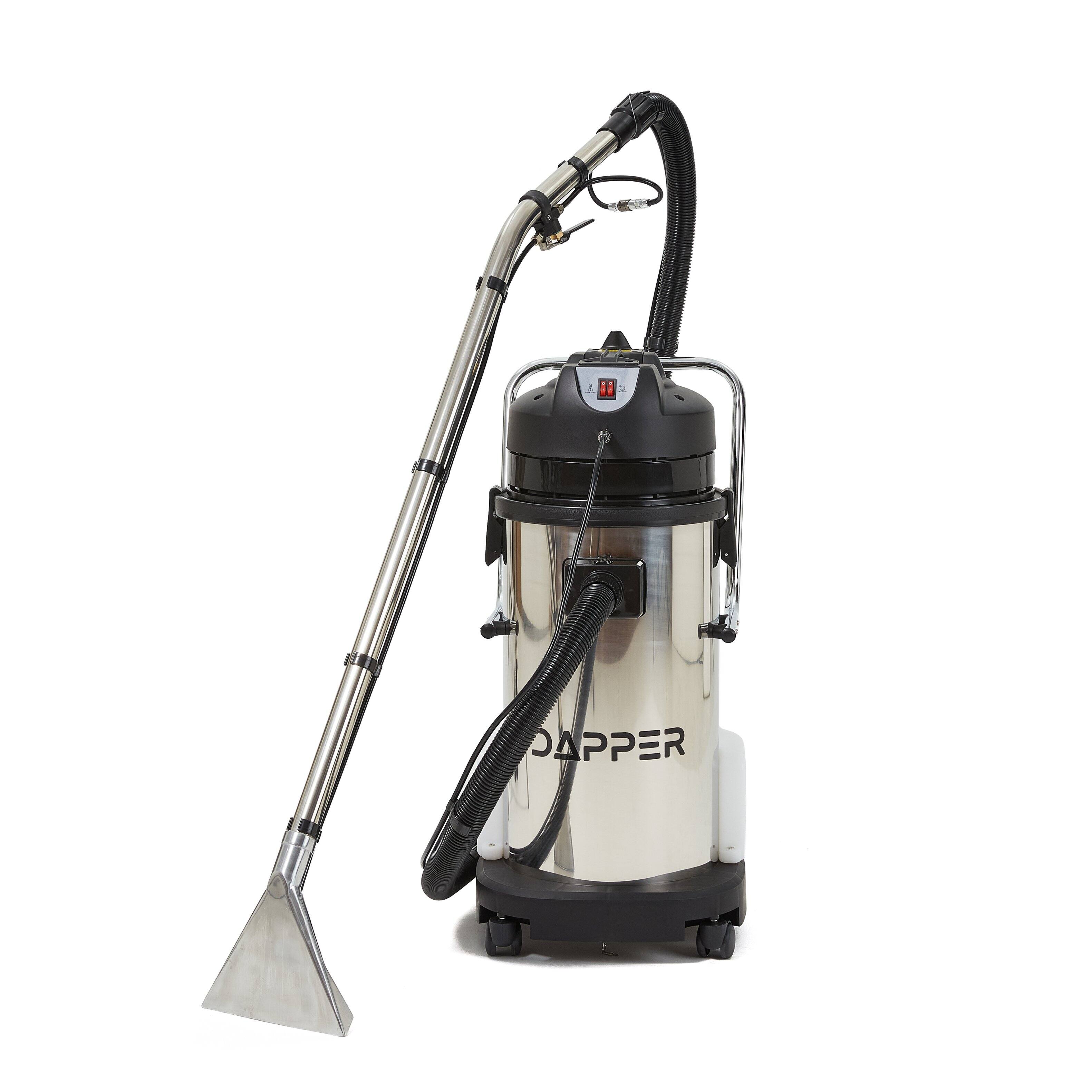 Angle. Dapper Supply - Commercial 4-in-1 Wet/Dry Vacuum Carpet Extractor, 100 PSI, 2.6 Gal. Solution, 10.5 Gal. Recovery, 2-Year Warranty - Gray.