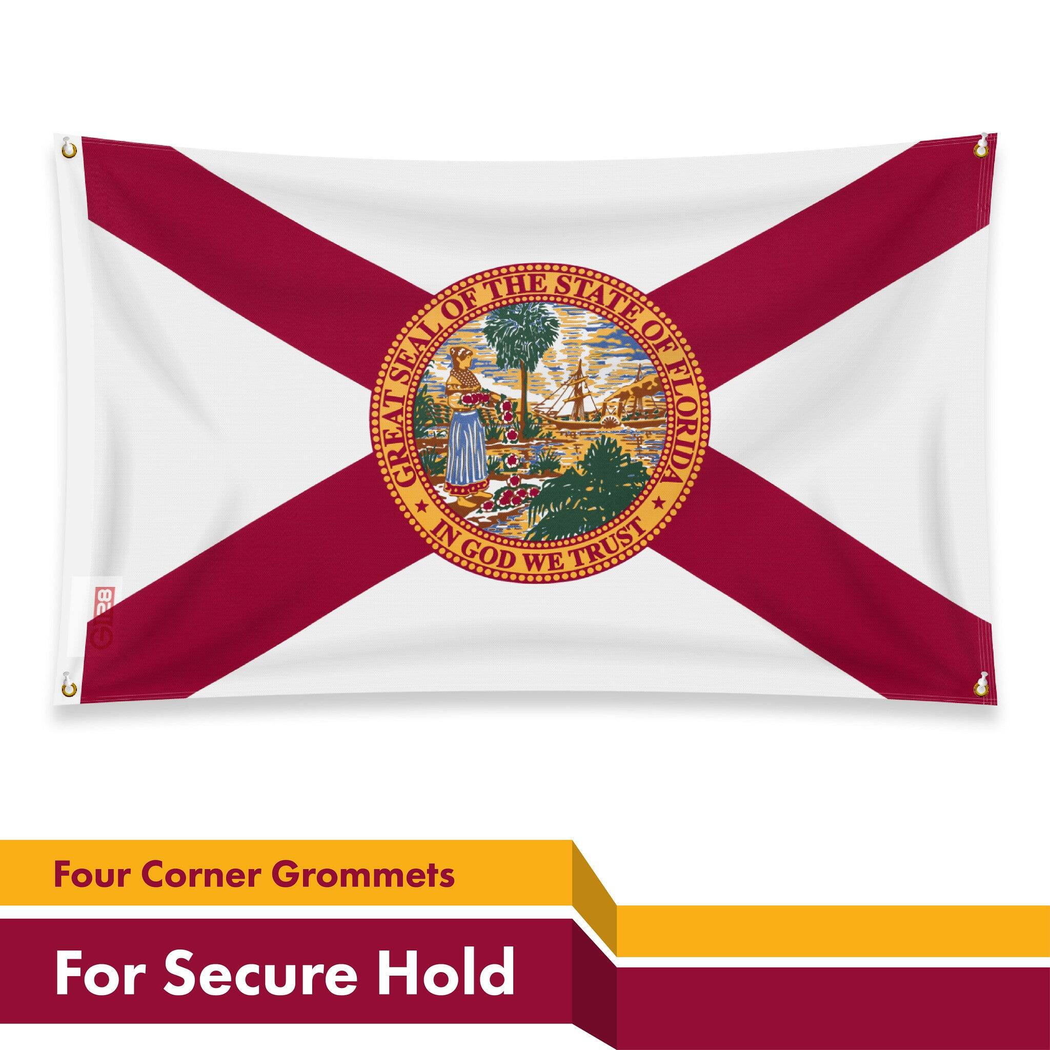28" G The State of Florida Great Seal of the State of Florida In God We Trust Four Corner Grommets For Secure Hold