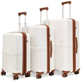 Elle - Expedition 3 Piece Expandable Polycarbonate Spinner Luggage Set - White