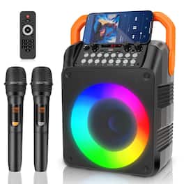 Dazzling Pops - Karaoke Machine With 2 Wireless Microphones Portable For Adults Strobe Lights Microphone Pa System Supports - Black