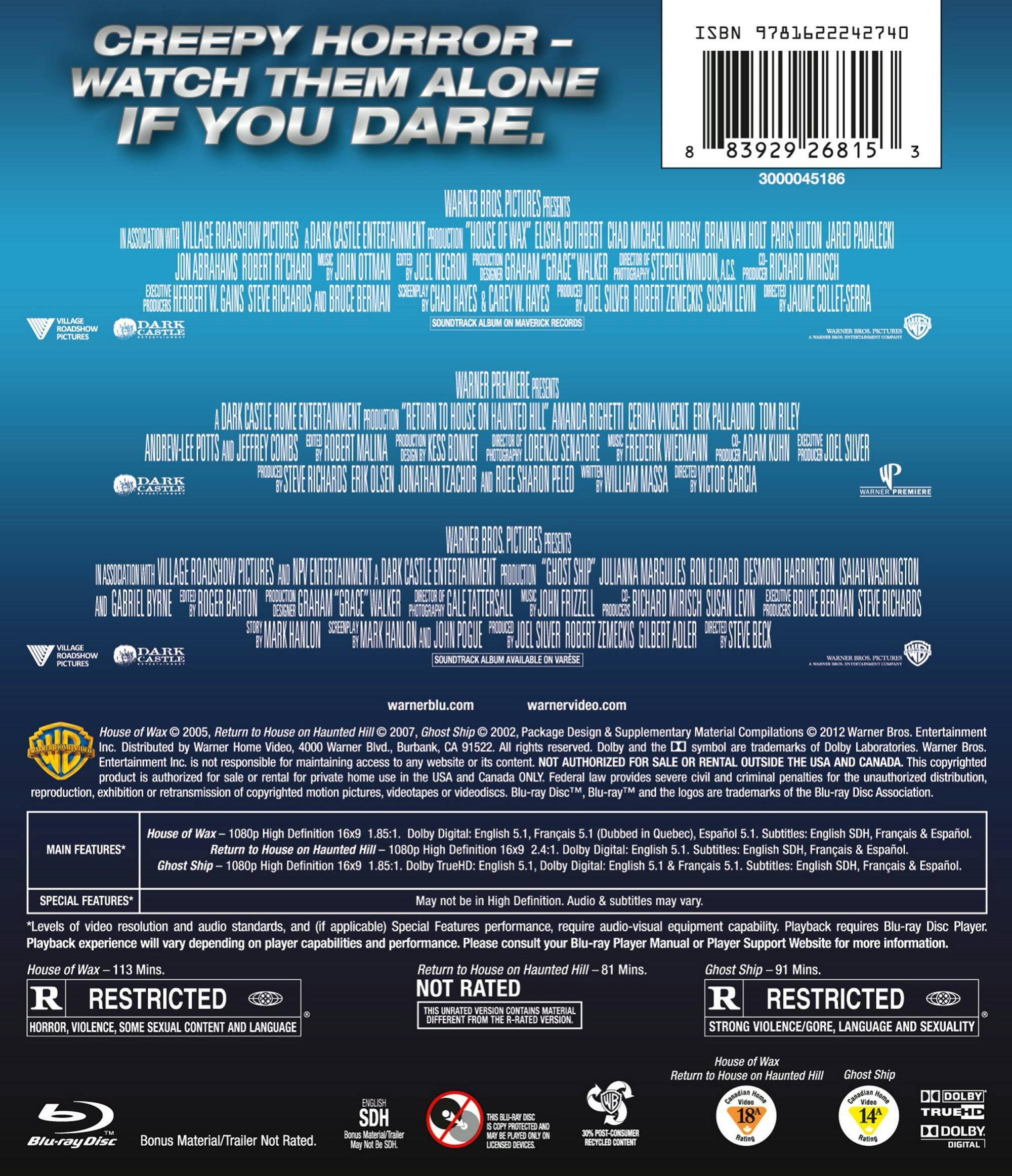 Angle. House of Wax/Return to House On Haunted Hill/Ghost Ship (Box Set) [Blu-ray].