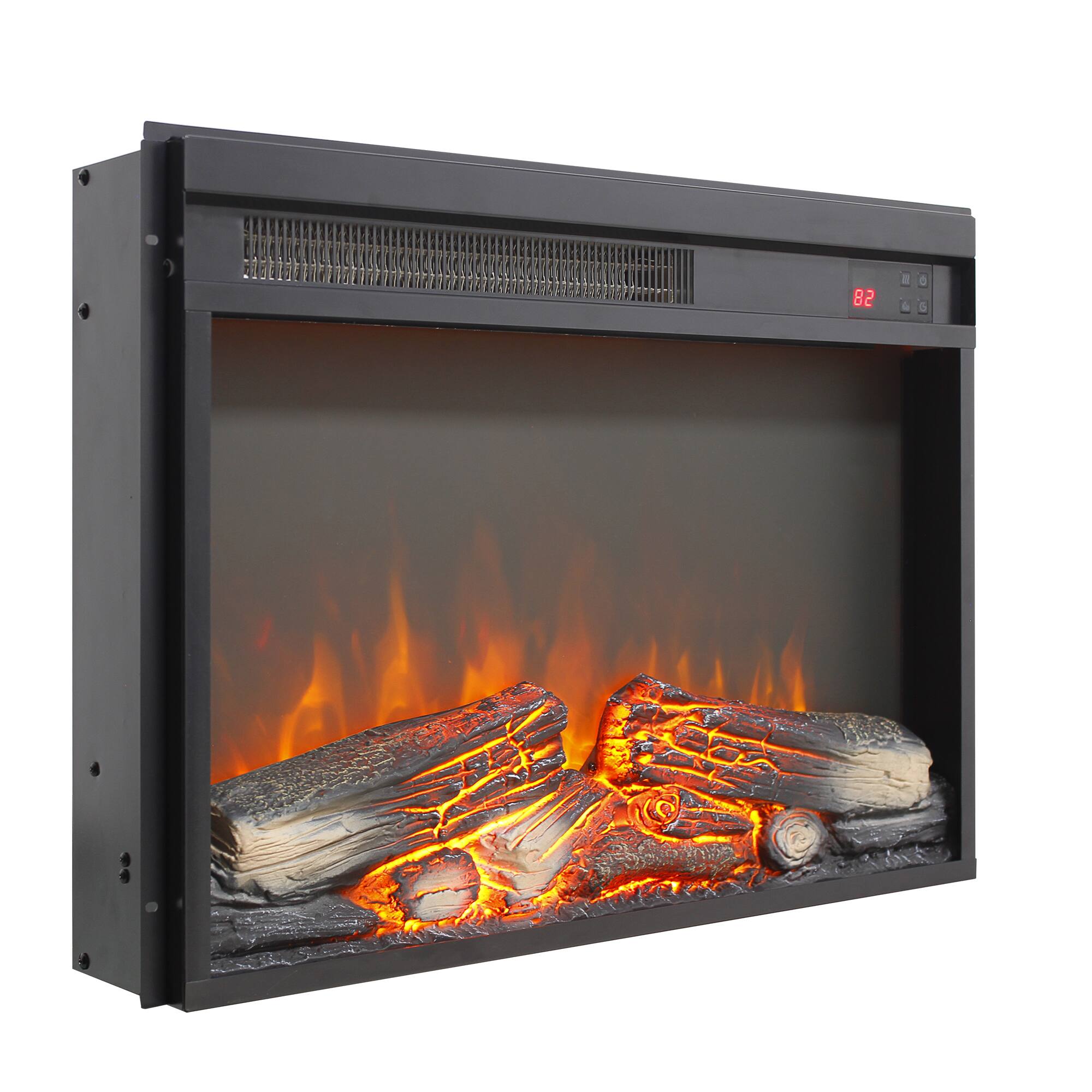 GOODSILO - 23"" Electric Fireplace Insert - Ultra Thin Heater, Realistic Flame & Log Set, Remote, Timer, Overheat Protection - Antique Black