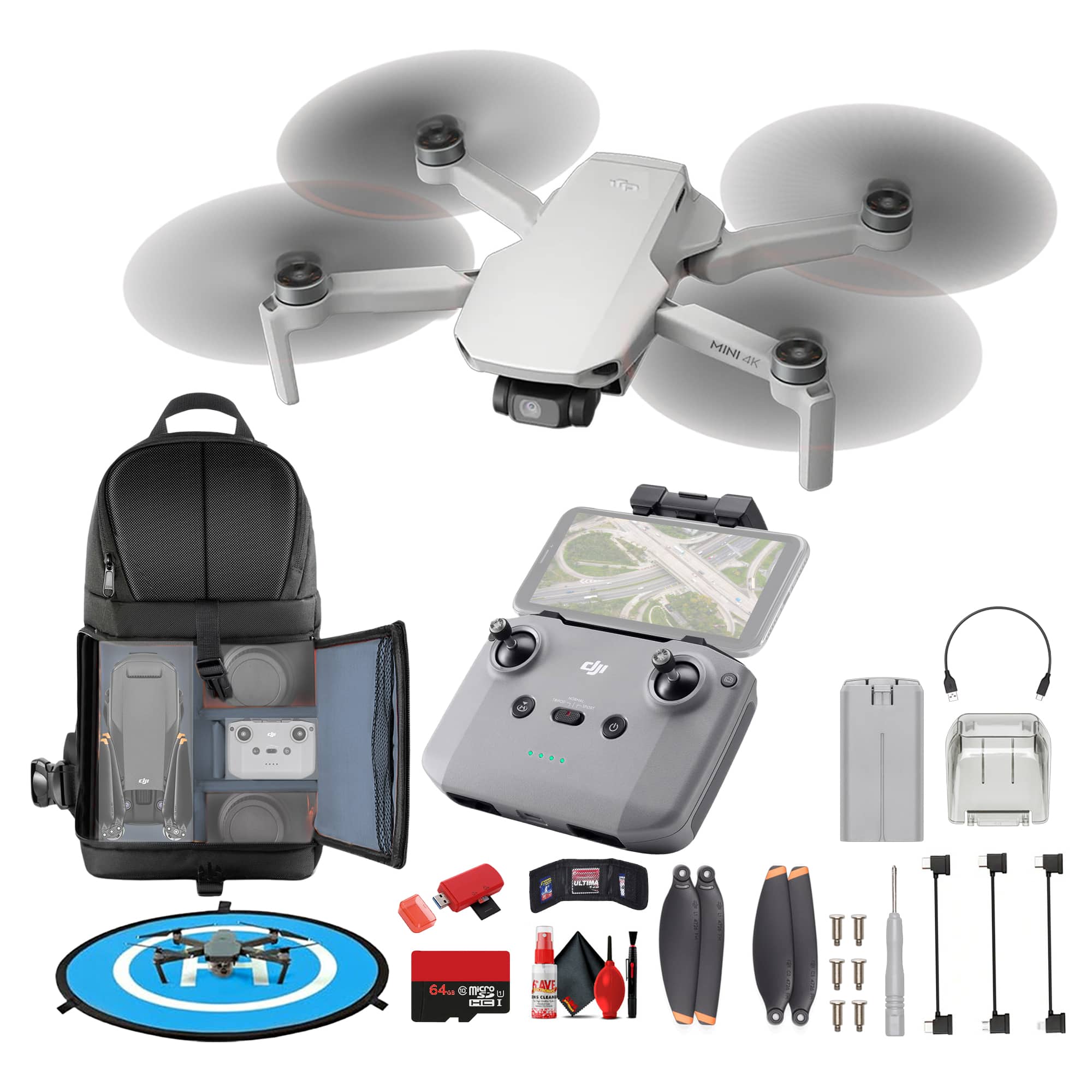 Mini 4K with DJI RC Remote (CP.MA.00000587.01) + 64GB Extreme Pro Card + More
