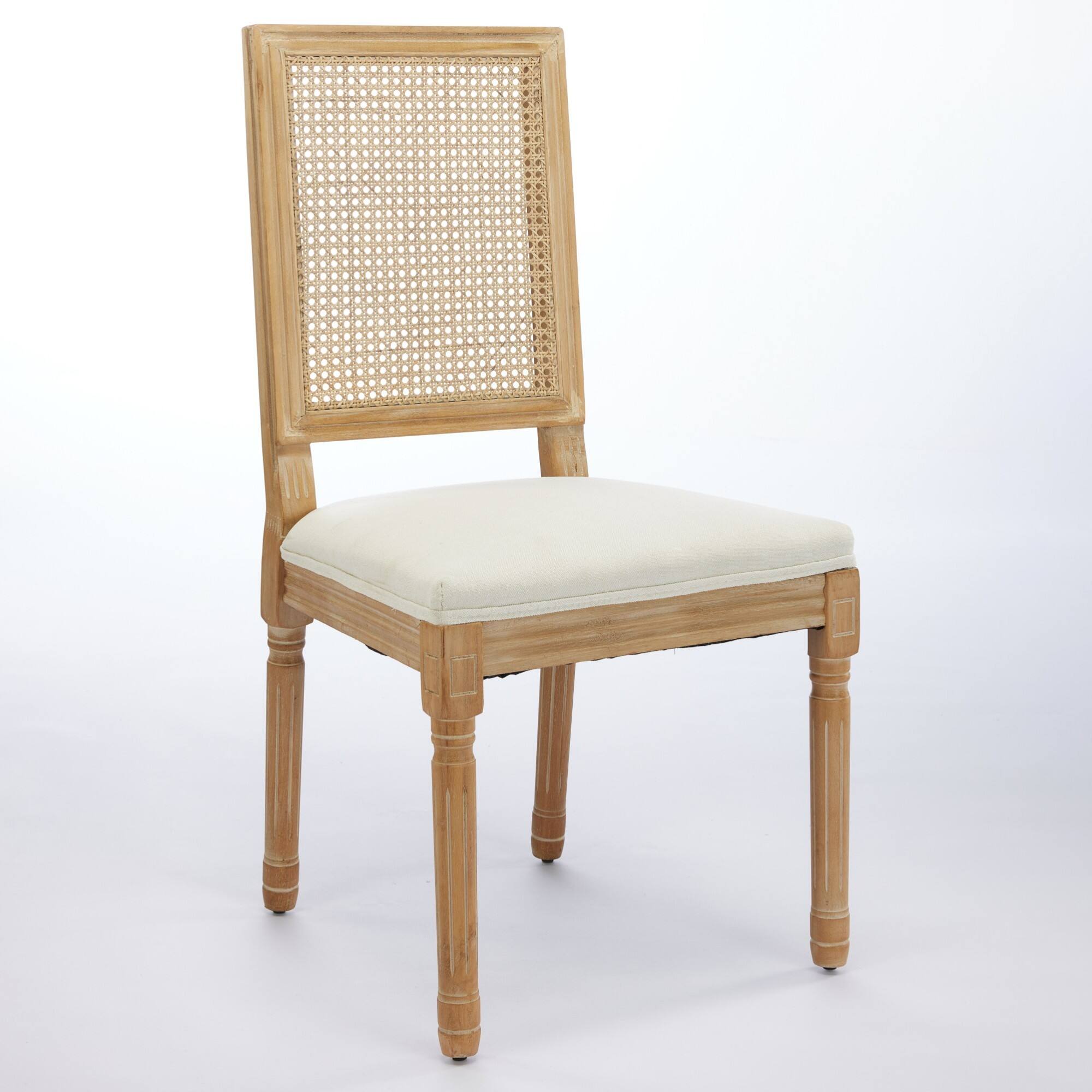 Left. GOODSILO - French-Inspired Dining Chairs Set of 2 with Rattan Backrest and Solid Wood Frame for Elegant Home Decor - Beige.