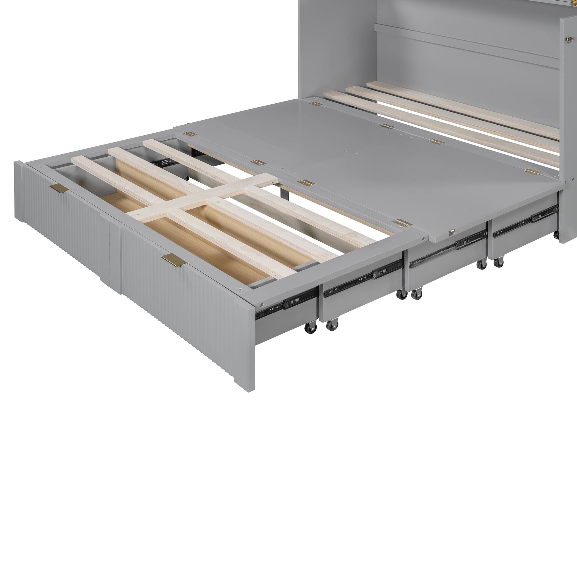 Alt View 1. Tiramisubest - Queen Size Murphy Bed w/ Drawer, Sockets, USB Ports, Pulley, Gray Plywood - Gray.
