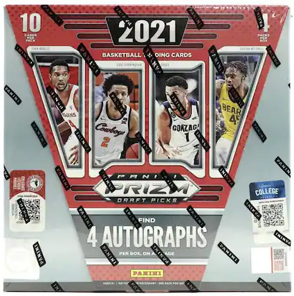 10 Cards Pack Per Box, 2021, Panini Basketball, Ding Cards, Evan Mobley, Davion Mitchell, Aniini, Cade Cunningham, Suggs, Bear, Gonzaga, 4 Autographs Per Box, On-Age, Panini Prizm Draft Picks, College, Panini, Licensed Product, No Purchase Necessary, Ages 9+, See Pack for Details
