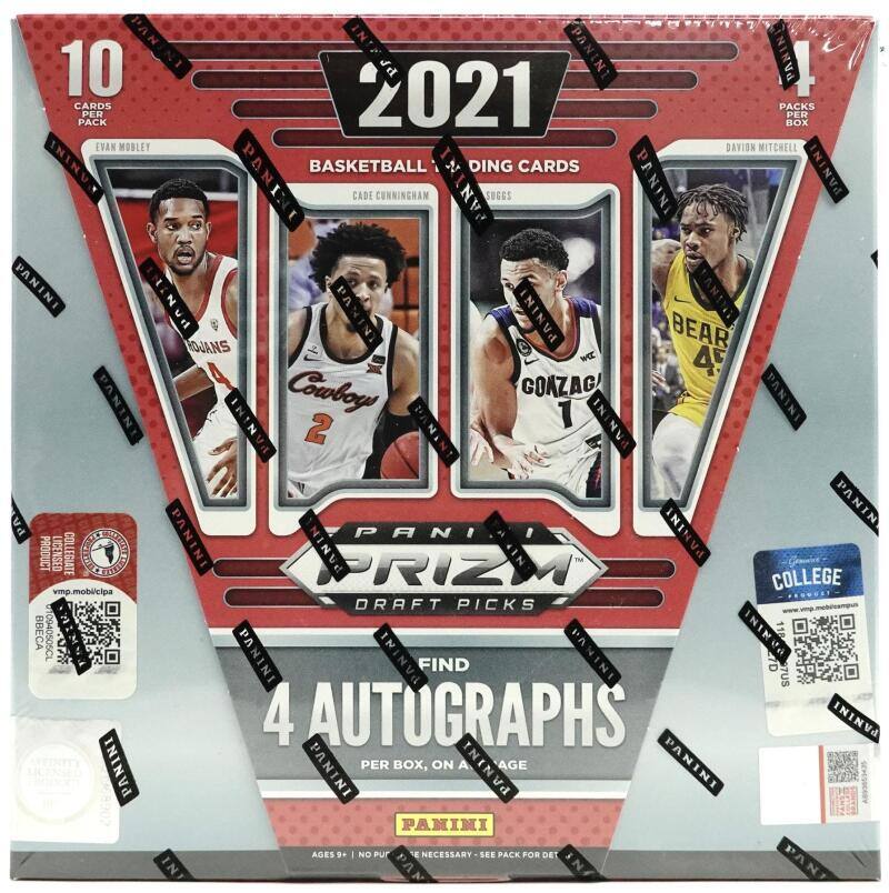 10 Cards Pack Per Box, 2021, Panini Basketball, Ding Cards, Evan Mobley, Davion Mitchell, Aniini, Cade Cunningham, Suggs, Bear, Gonzaga, 4 Autographs Per Box, On-Age, Panini Prizm Draft Picks, College, Panini, Licensed Product, No Purchase Necessary, Ages 9+, See Pack for Details
