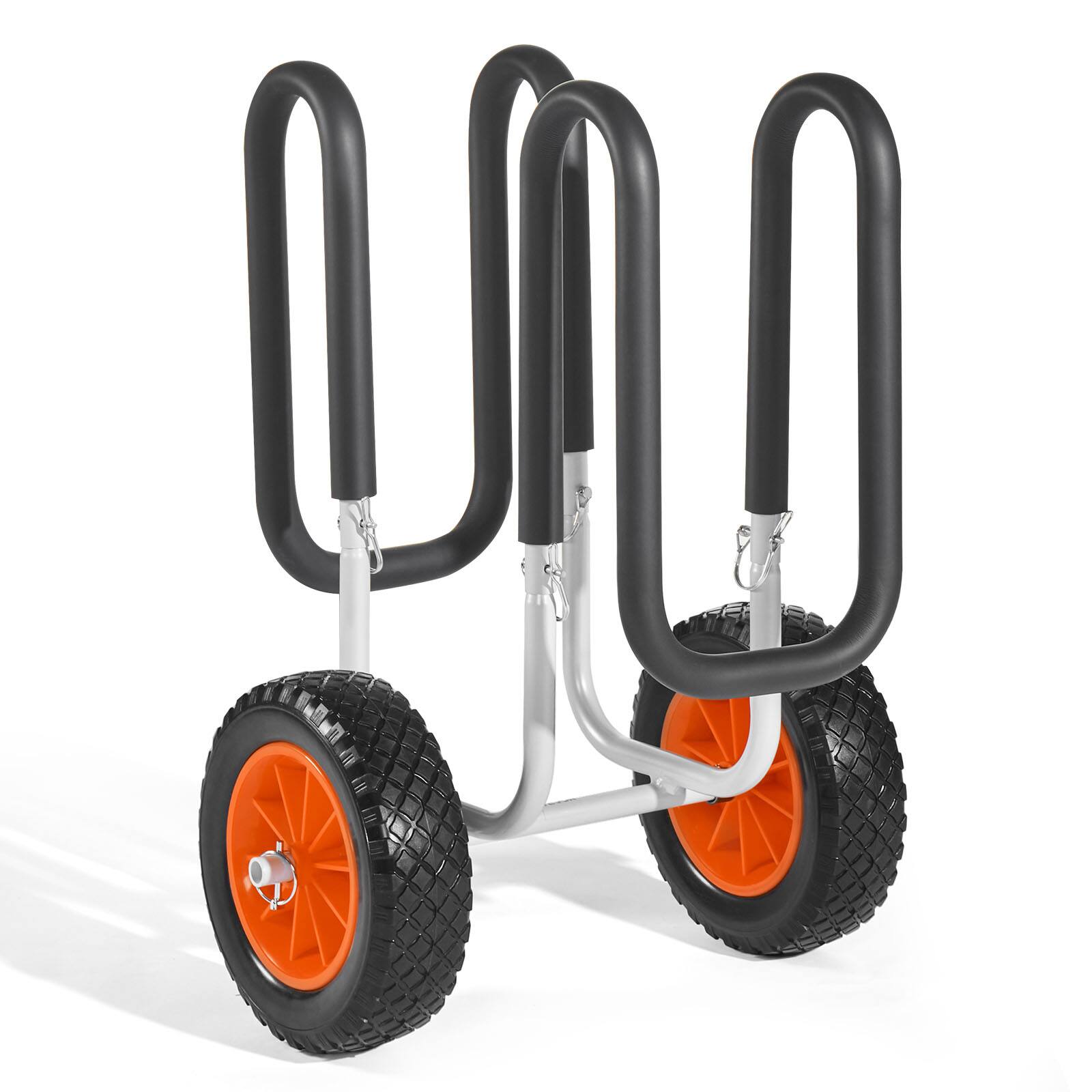 Alt View 5. VEVOR - Kayak Cart, 150 lbs Load Capacity, Stand Up Paddle Board Trolley with 10-inch Solid Rubber Tires & Kickstands - Black and orange.