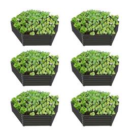 A Anleolife - 6-Pack Metal Hexagon Raised Garden Bed Planter Box for Planting Vegetables Flowers (70 in. L x 60 in. W x 18 in. H) - Gray