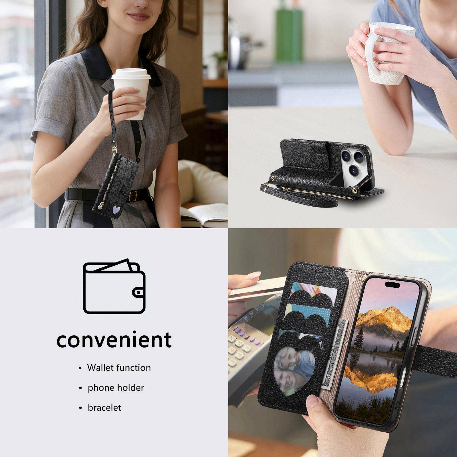 convenient  
Wallet function  
phone holder  
bracelet