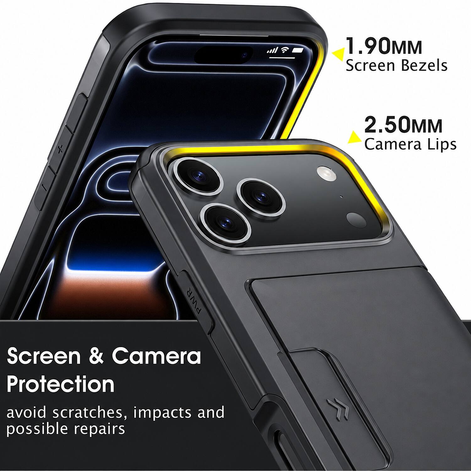 1.90MM Screen Bezels  
2.50MM Camera Lips  
Screen & Camera Protection  
avoid scratches, impacts and possible repairs