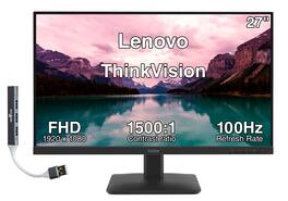 Lenovo - ThinkVision 27" FHD IPS Monitor, 4ms Response Time, Anti-Glare, Flicker-Free, 100Hz Refresh Rate, HDMI & DKZ Hub - Black