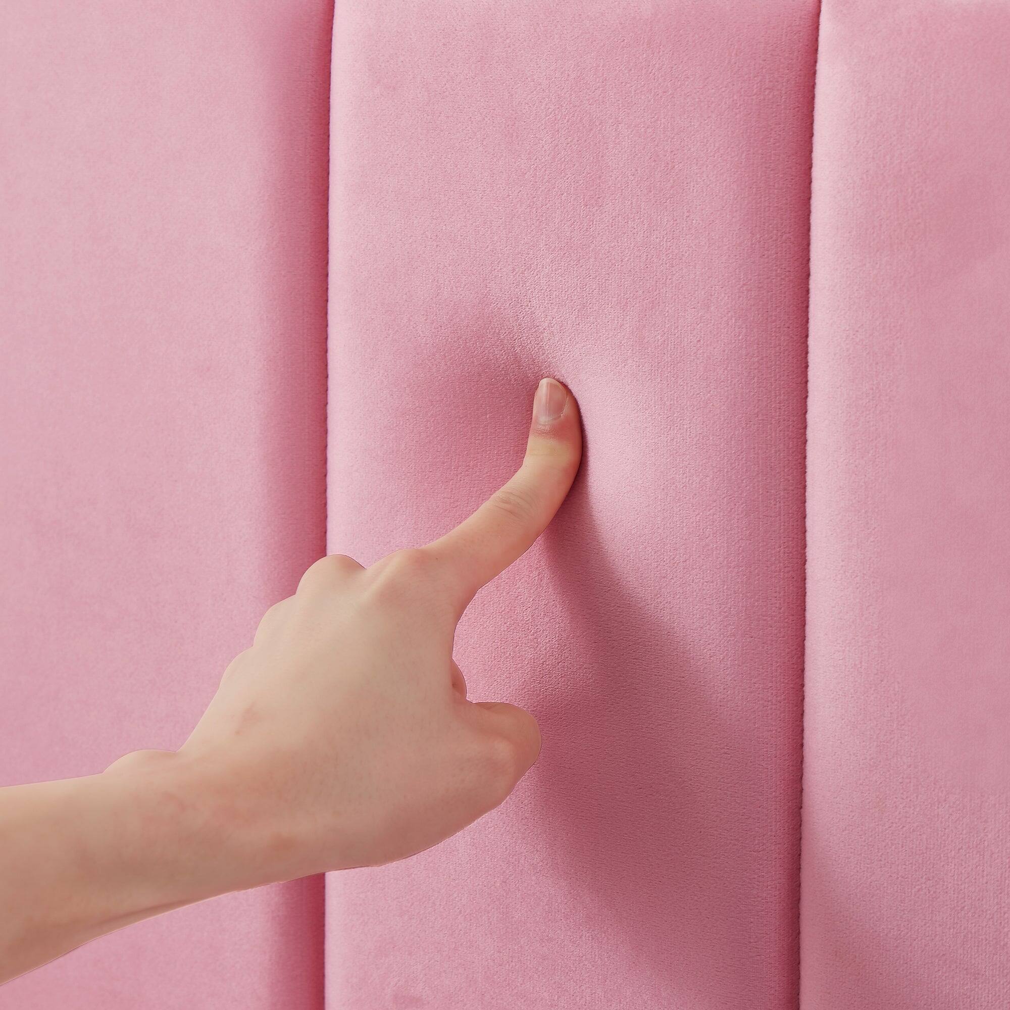 Alt View 1. Vecelo - Upholstered Twin Size Platform Bed Frame with Adjustable Headboard,Velvet Bed Frame No Box Spring Needed - Pink.