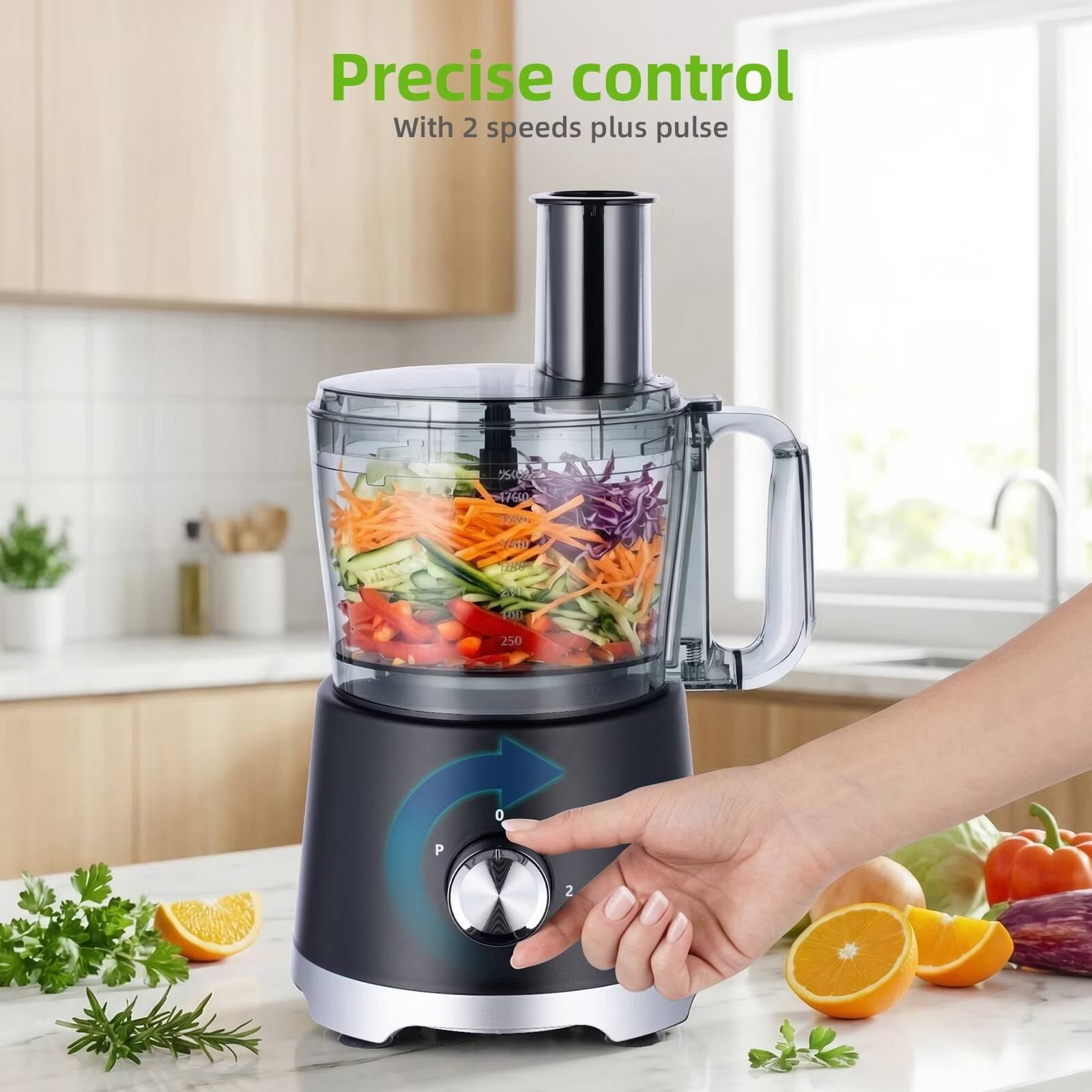 Precise control  
With 2 speeds plus pulse