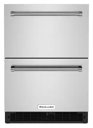 Front. KitchenAid - 4.40 Cu. Ft. Built-In Mini Fridge with Double-Drawer Refrigerator - Stainless Steel.