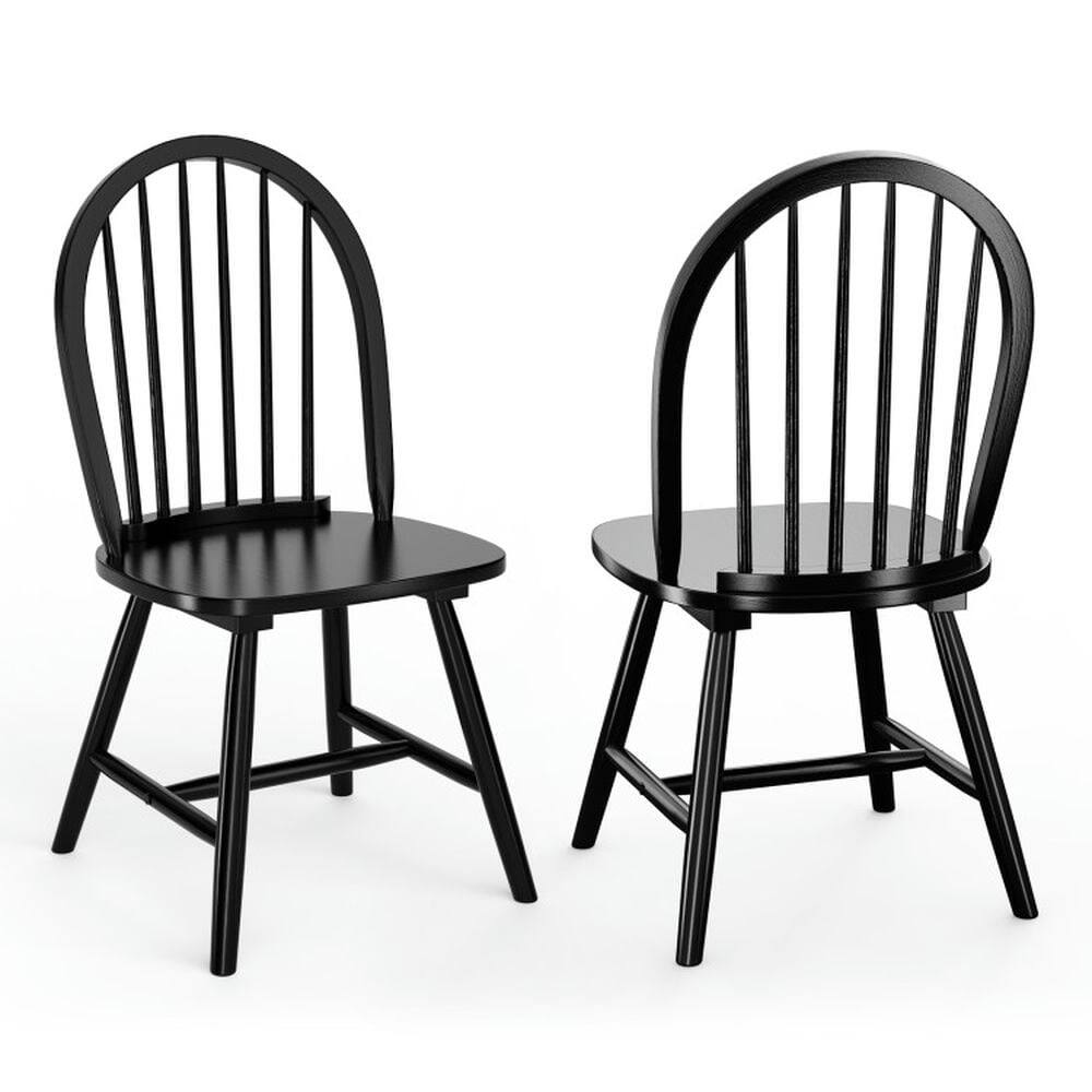 Alt View 3. Pefilos - Set of 2 Vintage Windsor Wood Chair with Spindle Back for Dining Room-Black, Lounge Chair - Black.