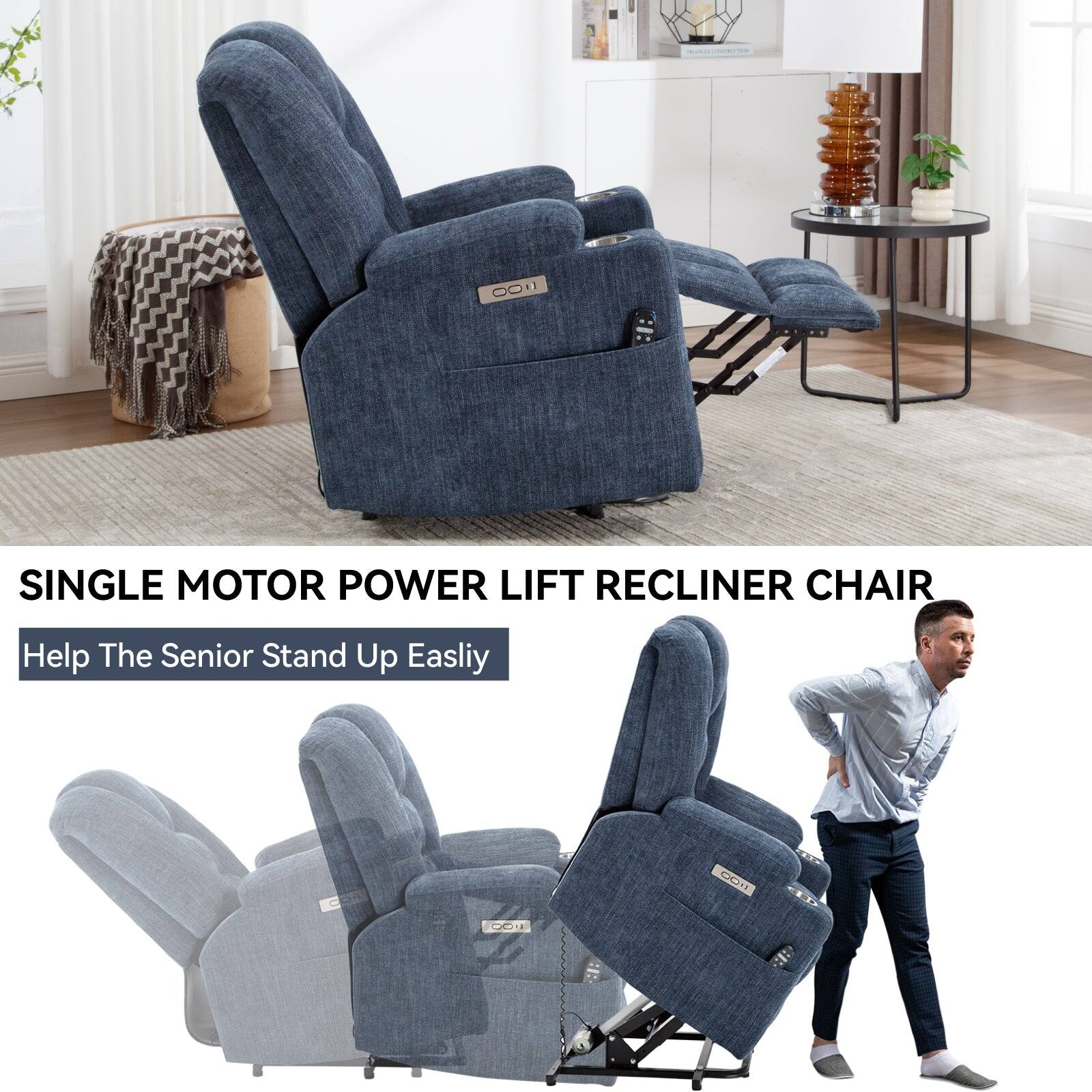 SINGLE MOTOR POWER LIFT RECLINER CHAIR  
Help The Senior Stand Up Easily