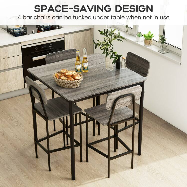 SPACE-SAVING DESIGN  
4 bar chairs can be tucked under table when not in use