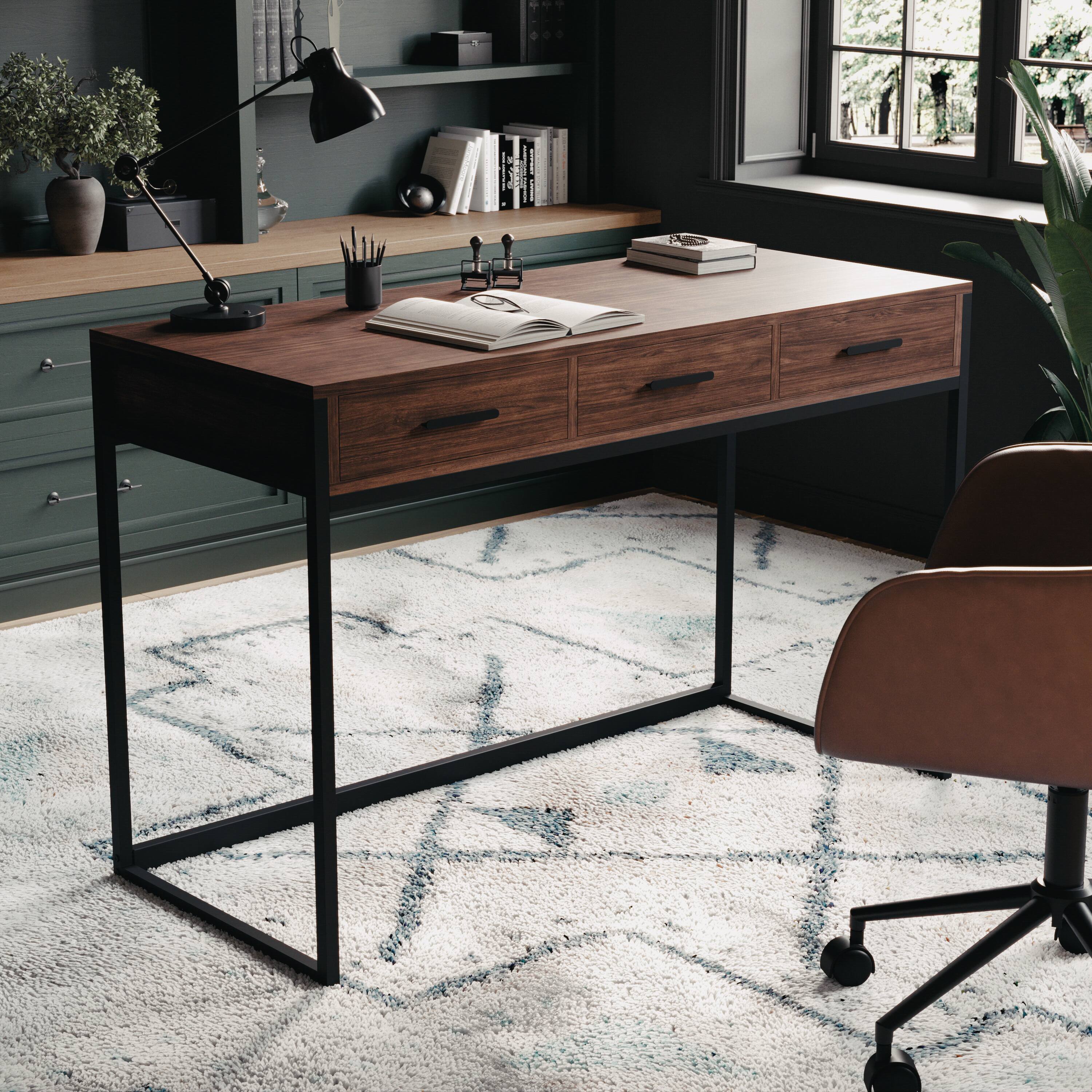 Alt View 11. Martha Stewart - Ollie Walnut 3 Drawer Home Office Desk - Walnut Top/Oil Rubbed Bronze Frame.