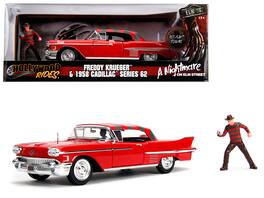 Jada - 1958 Cadillac Series 62 with Freddy Krueger Diecast Figurine "A Nightmare on Elm Street" Movie 1/24 - Red