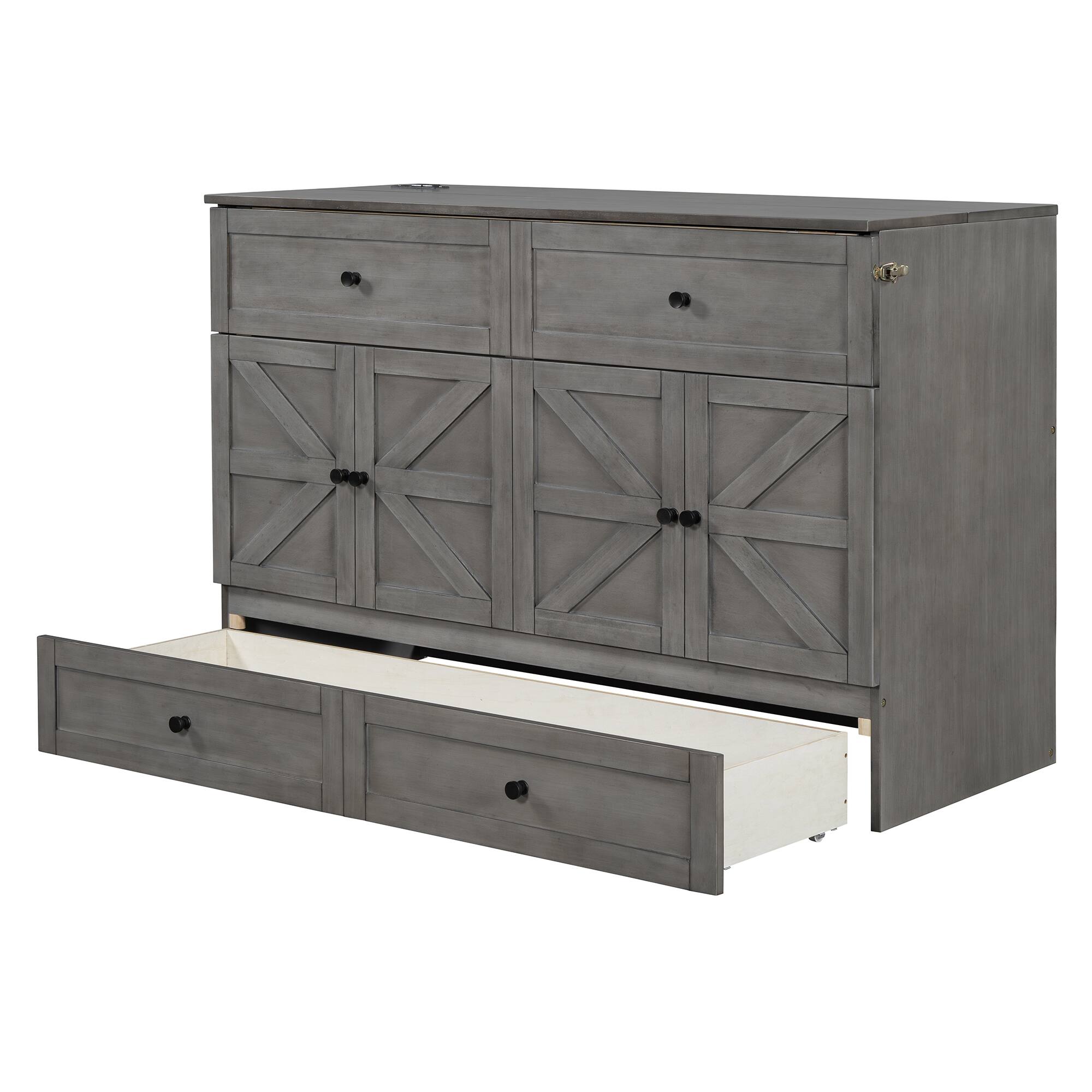 Alt View 10. Tiramisubest - Queen Size Murphy Bed, Brushed Gray, Plywood w/ Drawers & USB - Gray.