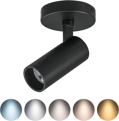 Front. FINEAK - 1 Pack Black 5CCT Dimmable LED Spotlight, 360° Adjustable.