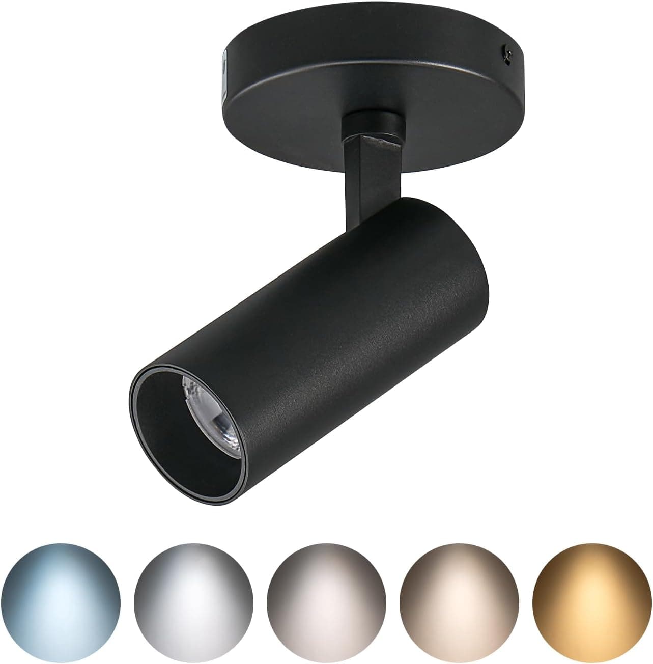 Front. FINEAK - 1 Pack Black 5CCT Dimmable LED Spotlight, 360° Adjustable.