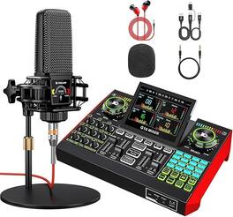 Cedar Assembly - Podcast Equipment Bundle Audio Mixer With Studio Condenser Microphone Live Sound Card Interface Board Voice Ch - G10-PK PRO