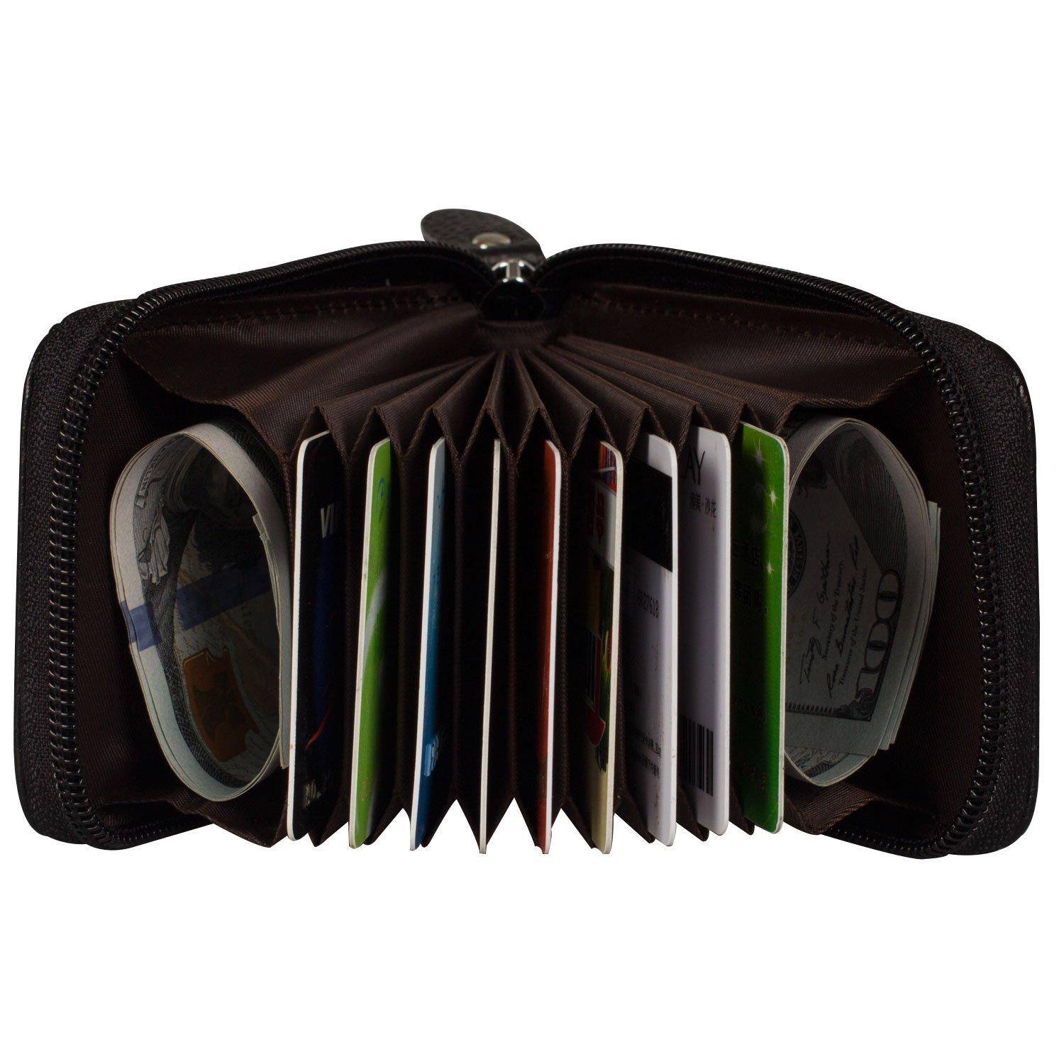 Alt View 1. Jadie Link - Rfid Blocking Credit Card Case Organizer Genuine Leather Zip-around Security Wallet Black MaterialCowhide Genuine - Orange.