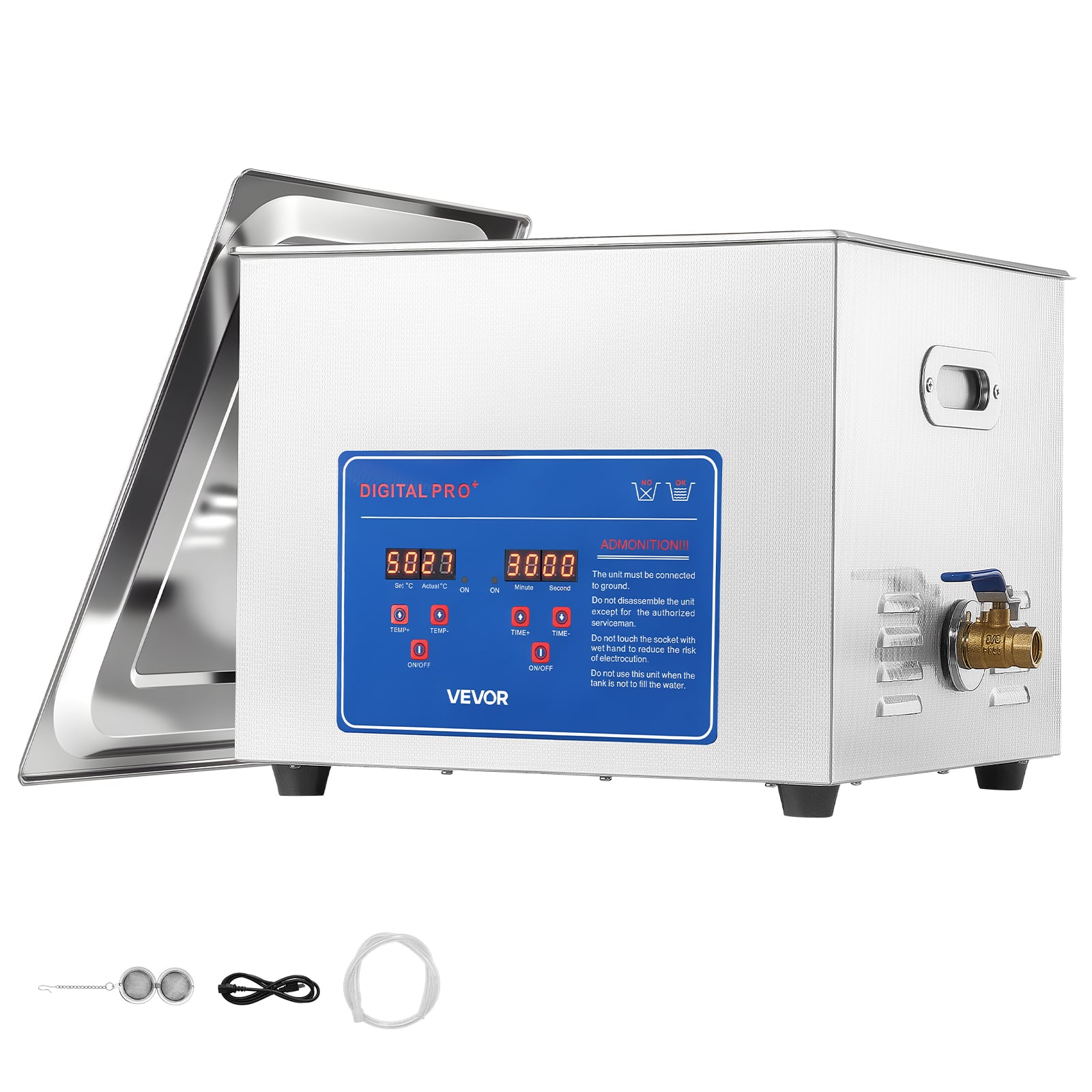 VEVOR - Ultrasonic Cleaner 15L-Class Capacity Ultrasonic Parts Cleaner 40kHz, Digital Time and Temp Control, Stainless Steel