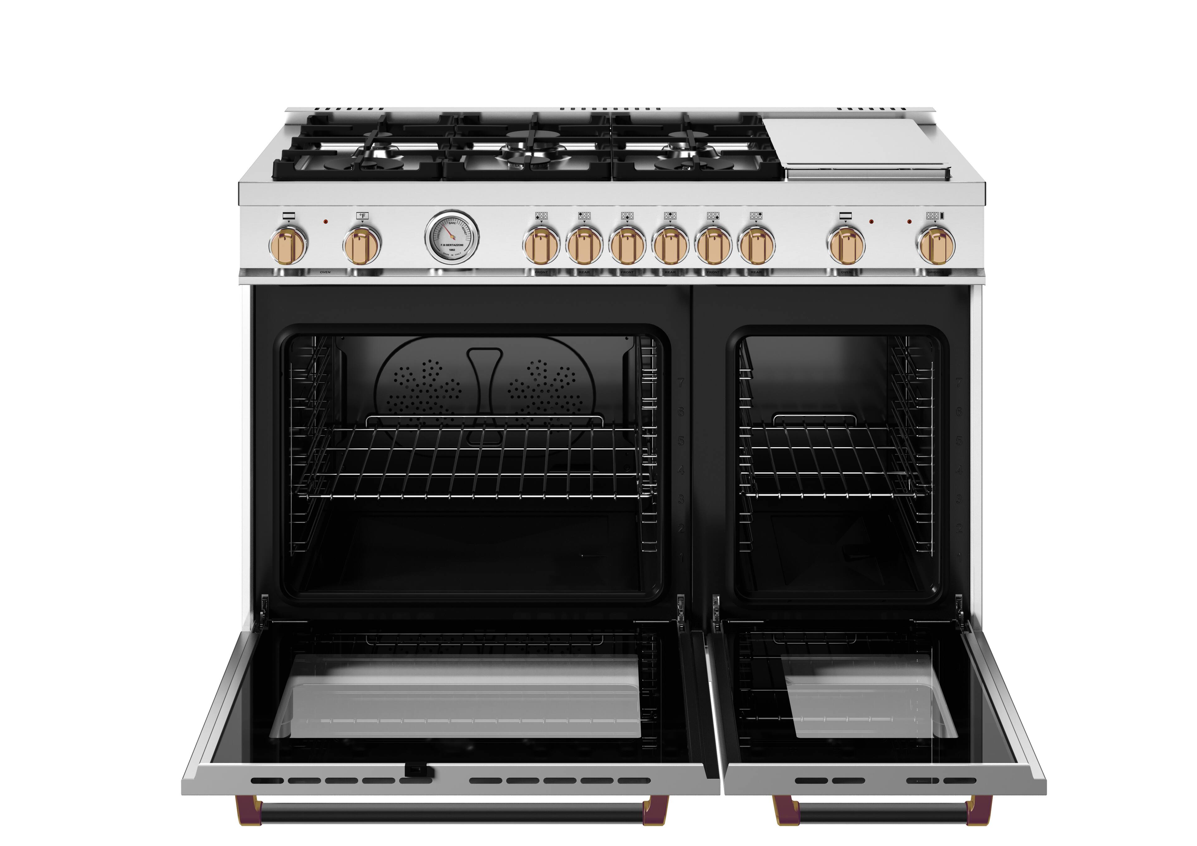 Back. Bertazzoni - 48" Master Series 6-Burner Freestanding Dual Fuel Range - Bianco Matt/Gold - White.