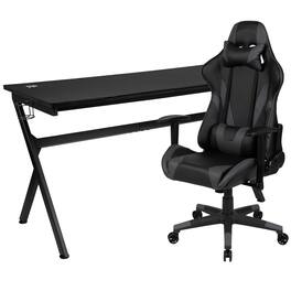 Emma + Oliver - Gaming Desk Bundle - Cup/Headset Holder/Mouse Pad Top - Gray