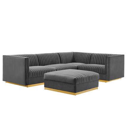 Front. Modway - Sanguine 5-Piece Channel Tufted Performance Velvet Right-Facing Modular Sectional Sofa by Modway - Gray.