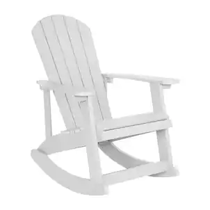 Emma + Oliver - Classic All-Weather Poly Resin Rocking Adirondack Chair with Stainless Steel Hardware for Year Round Use - White