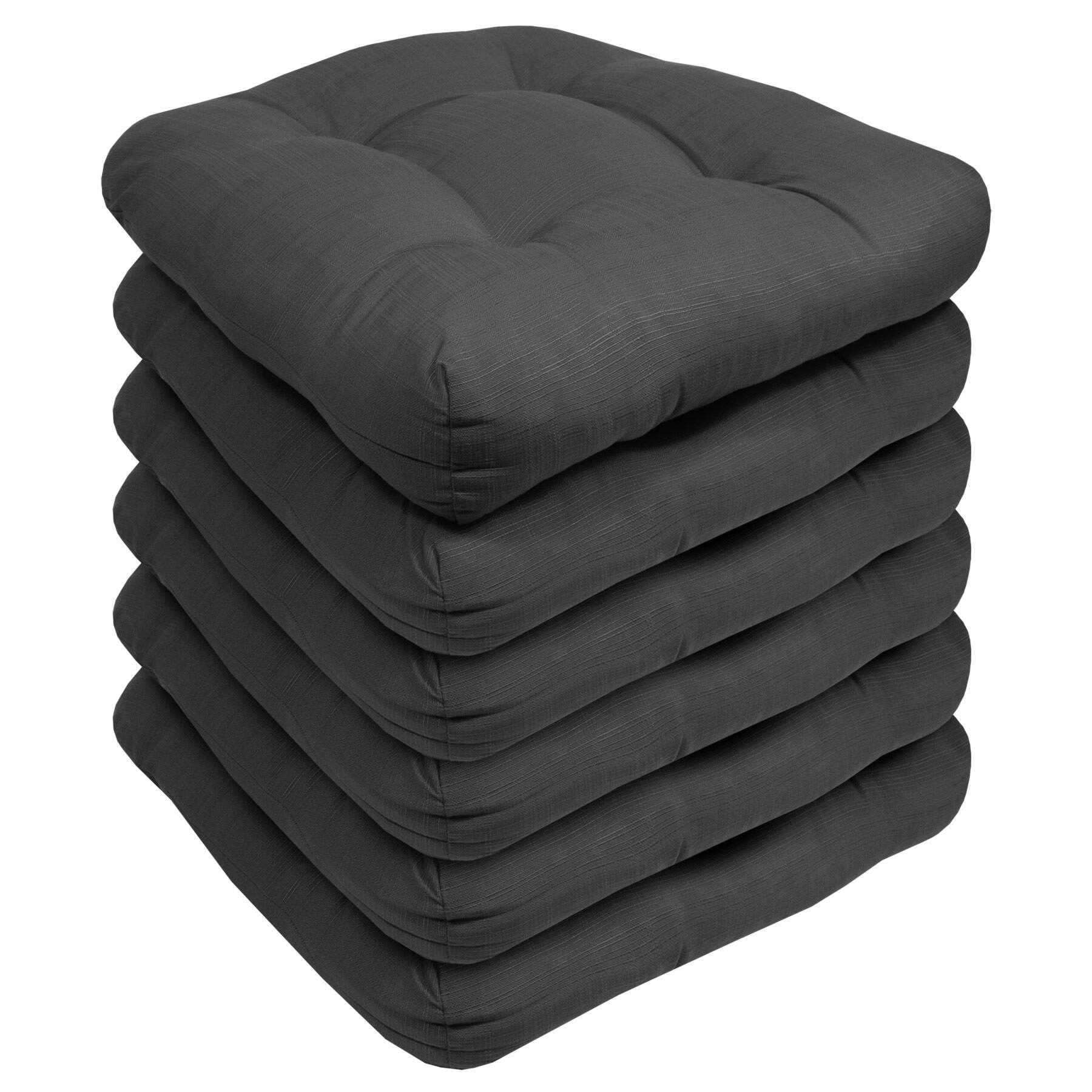 Angle. Sweet Home Collection - Patio Cushions Indoor/Outdoor Chair Pads Tufted 19" x 19", 6-Pack - Charcoal.